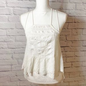 🌻 Womens White Hi Low Spaghetti Strap X Back Tank